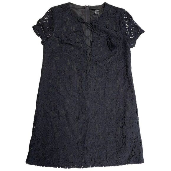 Forever 21 Black Lace Plunging Lace Up Neckline Dress sz Small NEW - Picture 9 of 10